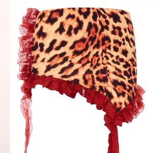 PRETTYLITTLETHING Brown Leopard Print Red Lace Trim Mini Skirt